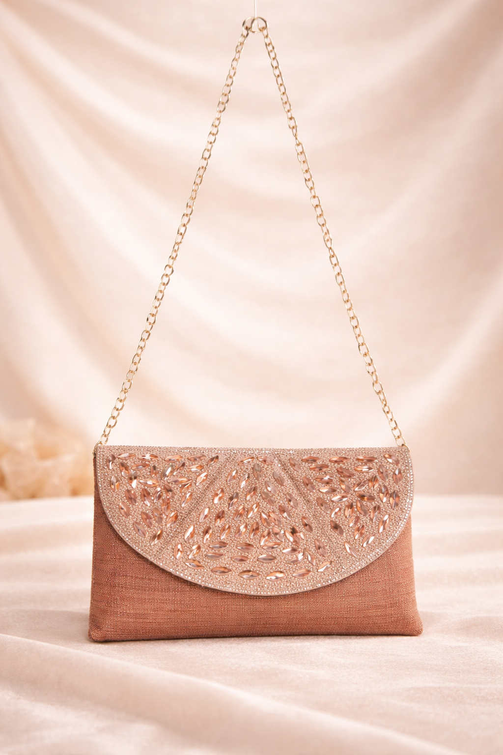 Mirae Rose Gold Clutch With Crystals
