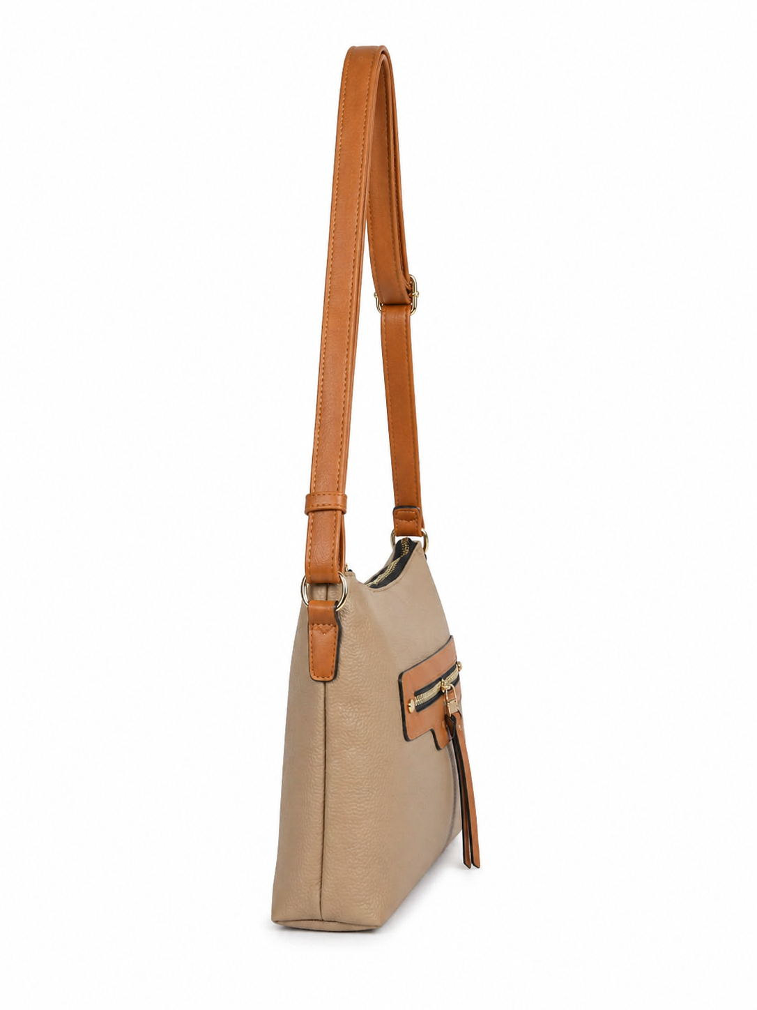 Mirae Tan Leather Sling Bag With Gold Accent