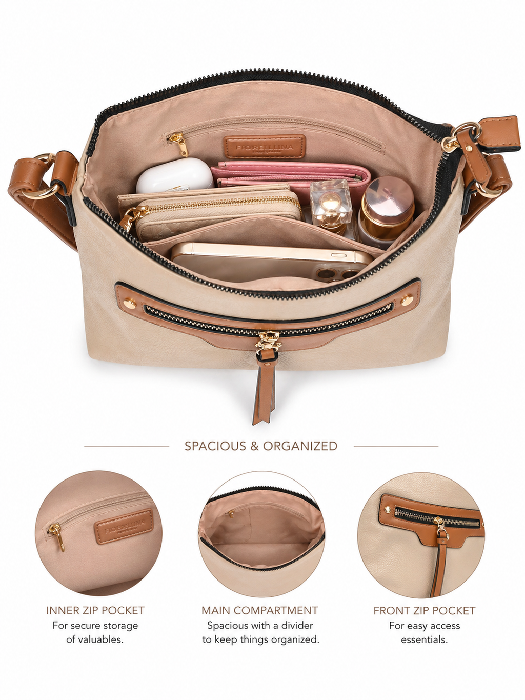 Mirae Tan Leather Sling Bag With Gold Accent