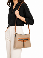 Mirae Tan Leather Sling Bag With Gold Accent