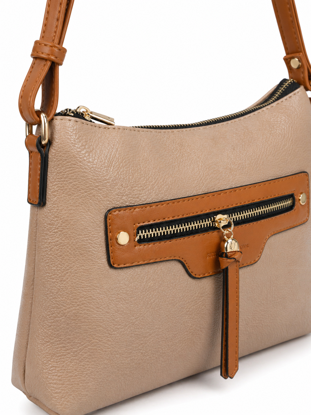 Mirae Tan Leather Sling Bag With Gold Accent