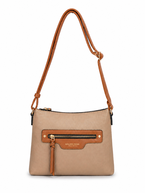 Mirae Tan Leather Sling Bag With Gold Accent