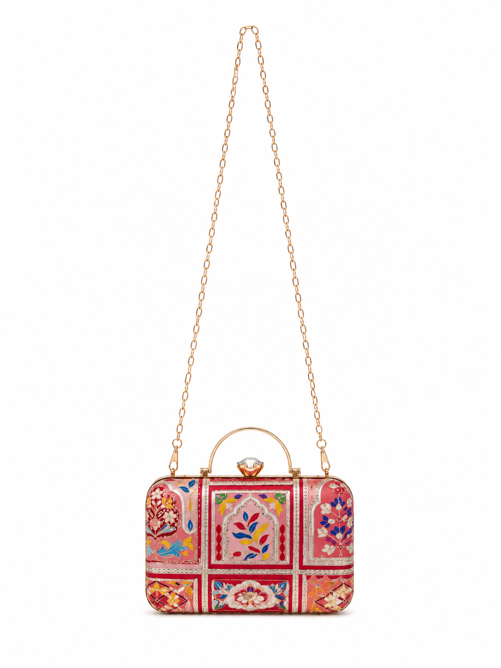 Mirae Red Embellished Clutch With Floral Patterns