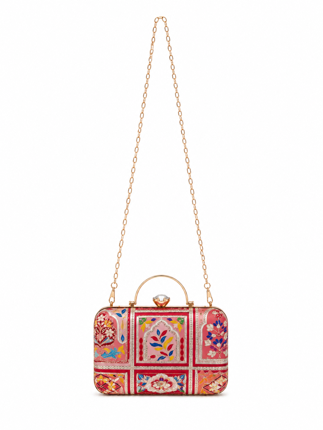 Mirae Red Embellished Clutch With Floral Patterns