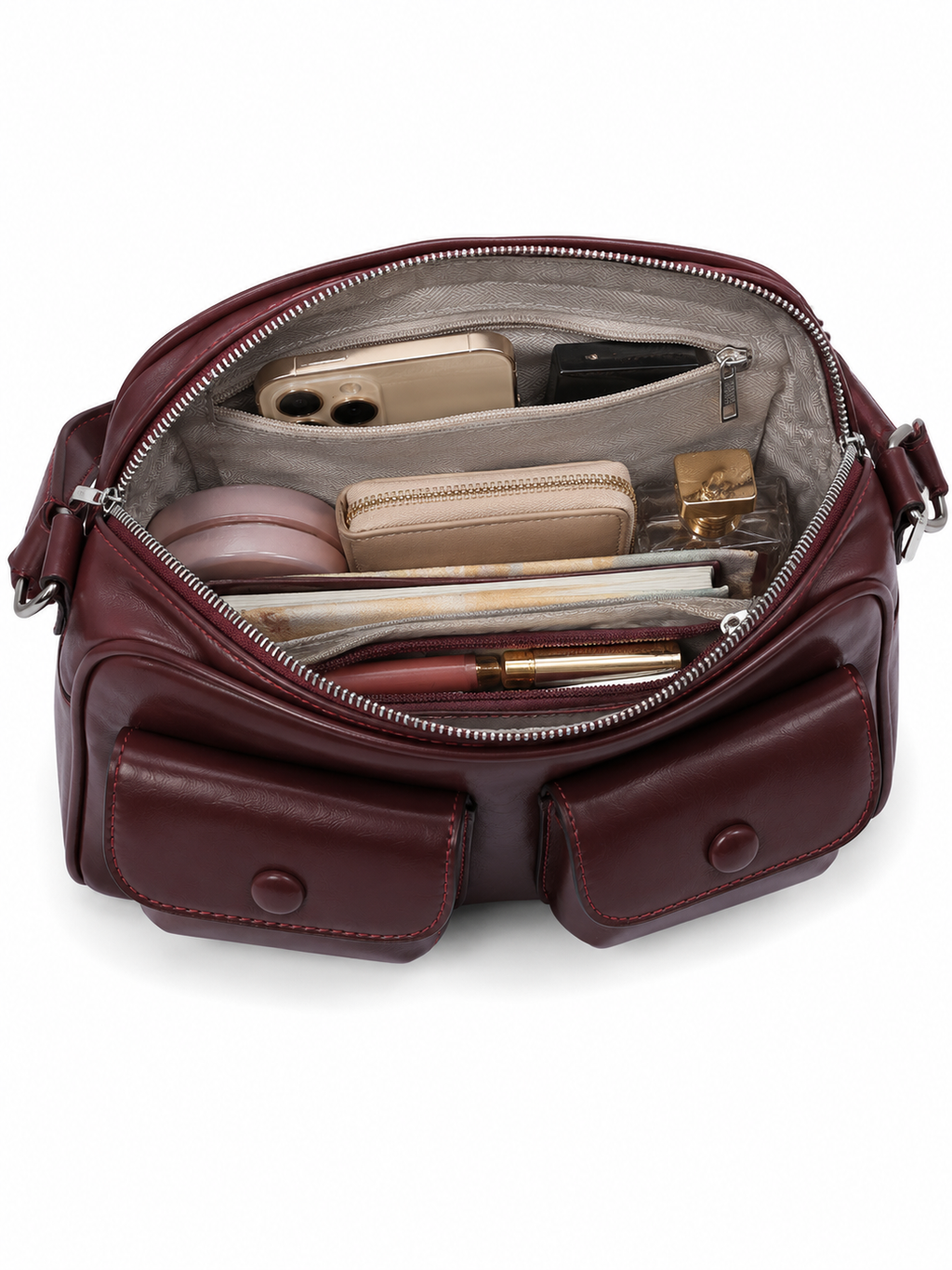 Mirae Glossy Burgundy Handbag