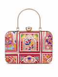 Mirae Red Embellished Clutch With Floral Patterns