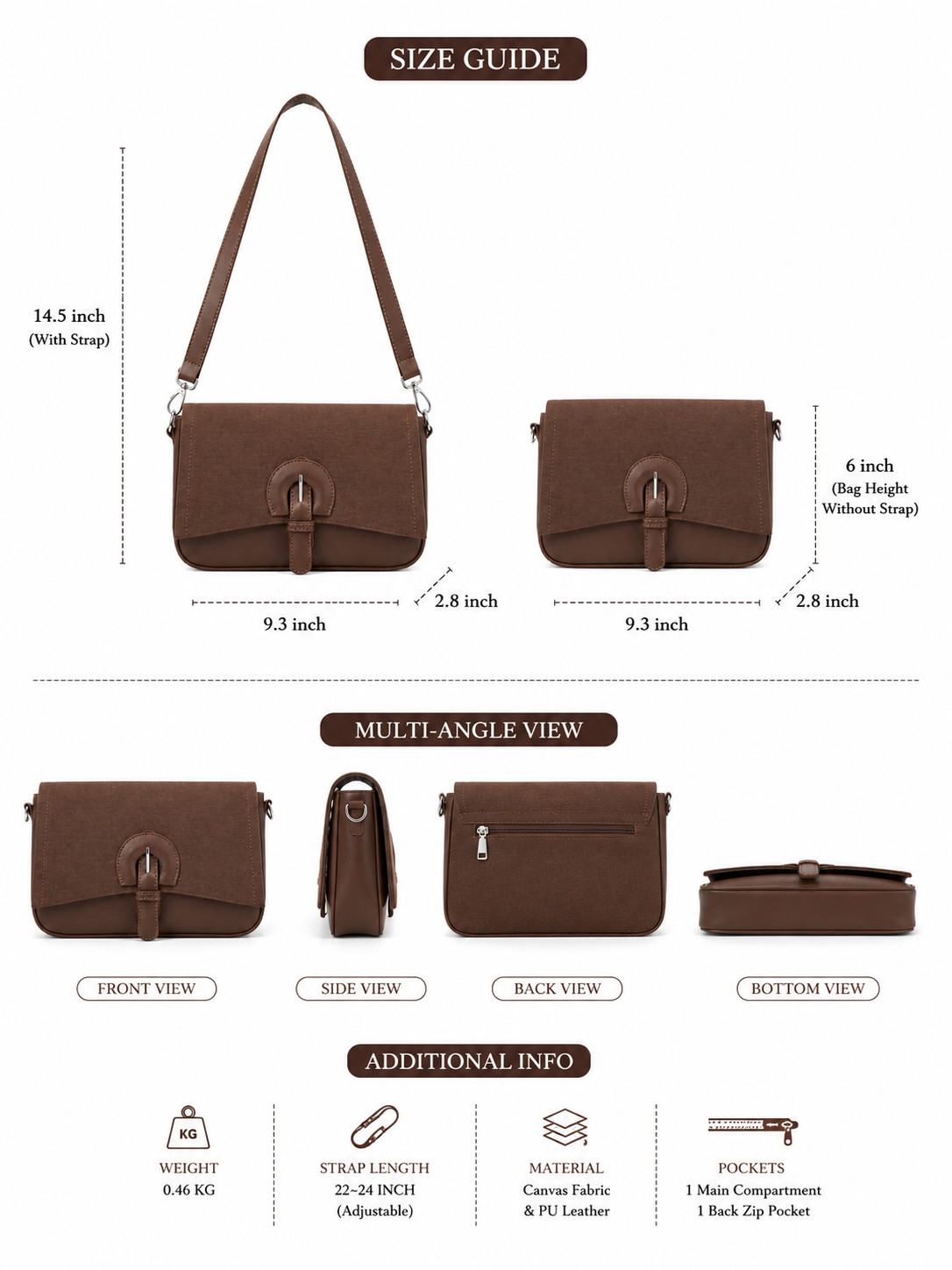Mirae Brown Leather Crossbody Bag