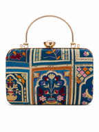 Mirae Blue Embellished Clutch With Floral Patterns