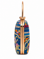Mirae Blue Embellished Clutch With Floral Patterns