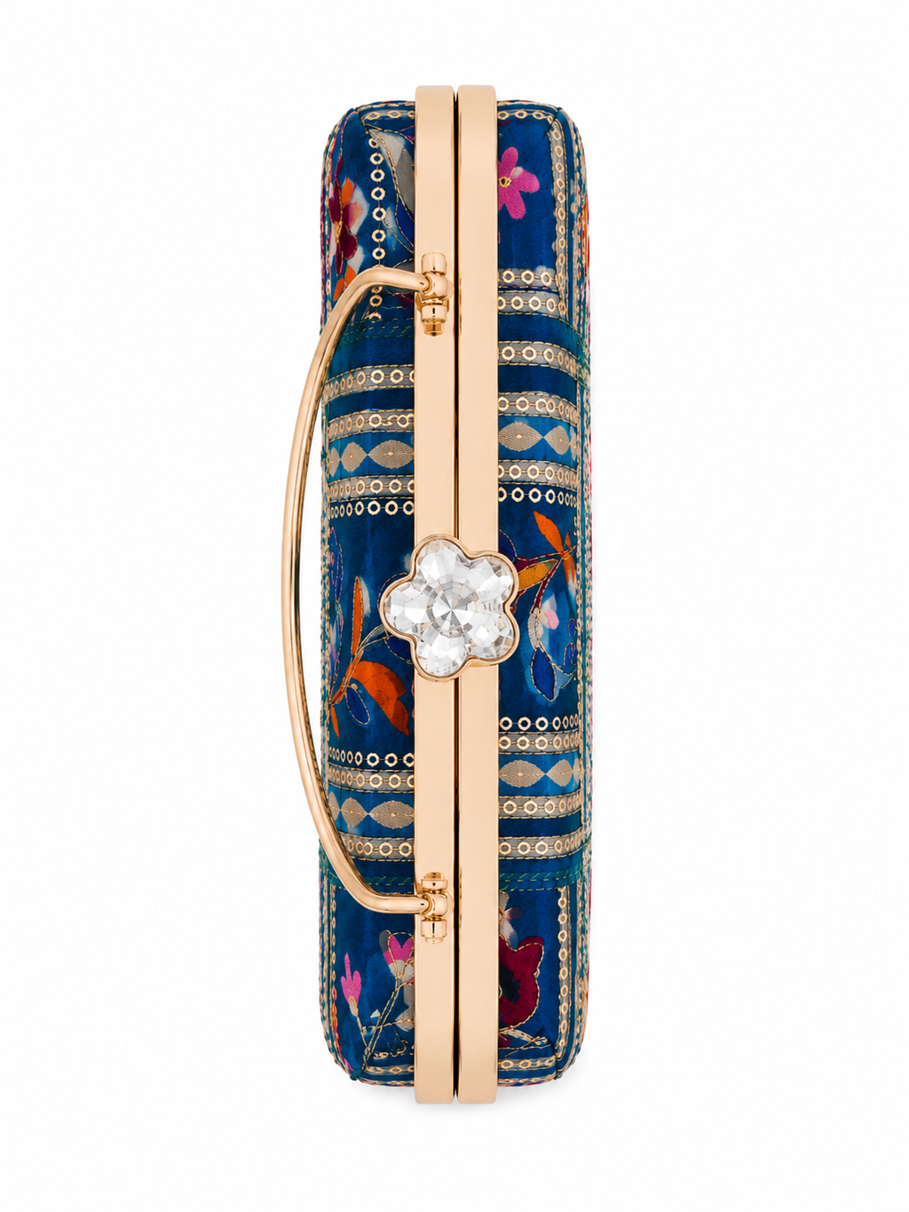 Mirae Blue Embellished Clutch With Floral Patterns