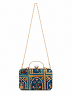 Mirae Blue Embellished Clutch With Floral Patterns
