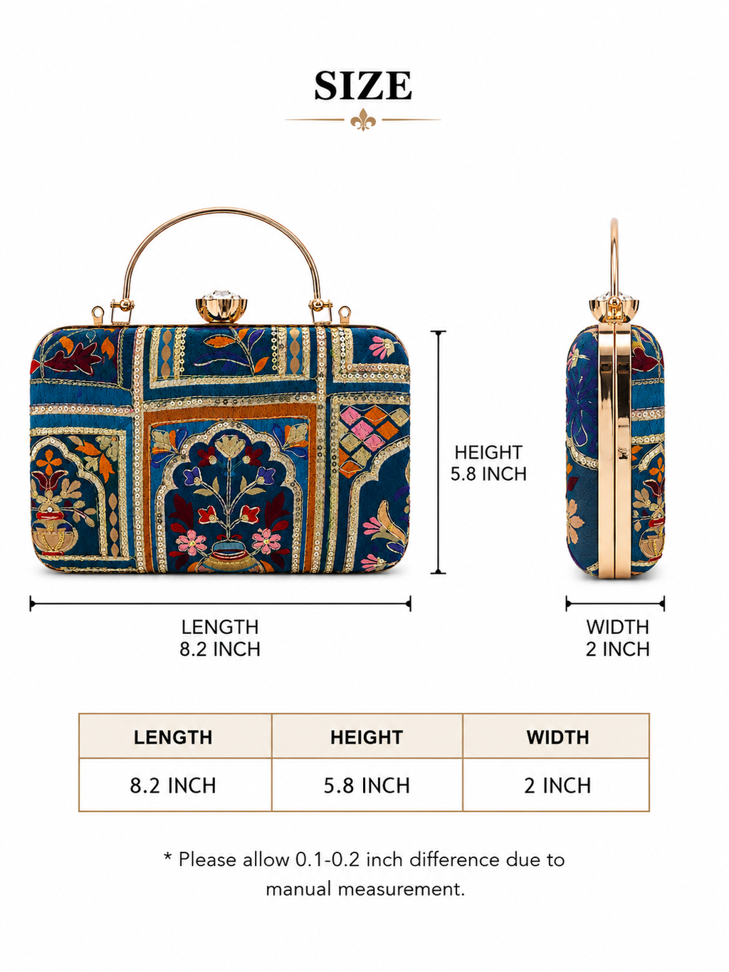 Mirae Blue Embellished Clutch With Floral Patterns