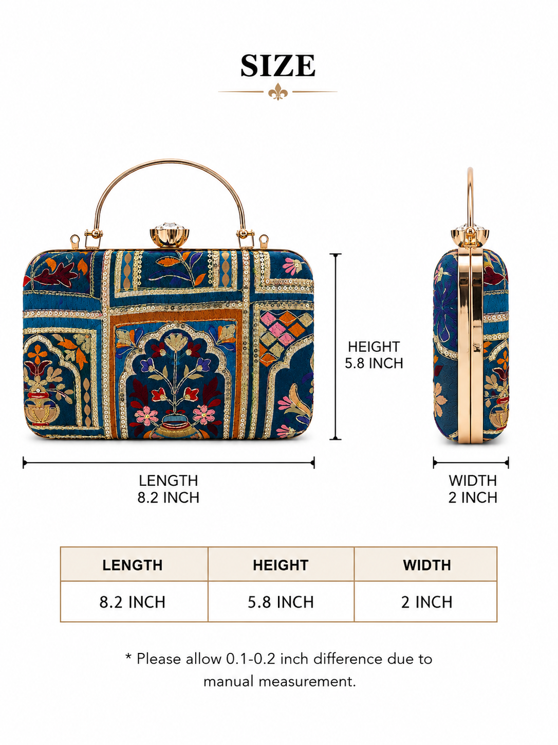 Mirae Blue Embellished Clutch With Floral Patterns