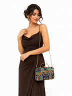 Mirae Blue Embellished Clutch With Floral Patterns