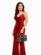Mirae Blue Embellished Clutch With Floral Patterns