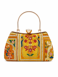 Mirae yellow Embellished Clutch With Floral Patterns