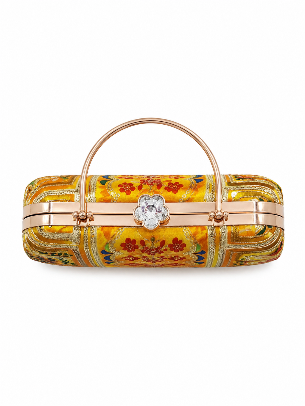 Mirae yellow Embellished Clutch With Floral Patterns