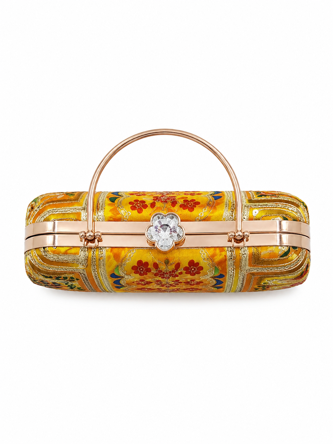 Mirae yellow Embellished Clutch With Floral Patterns