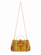 Mirae yellow Embellished Clutch With Floral Patterns