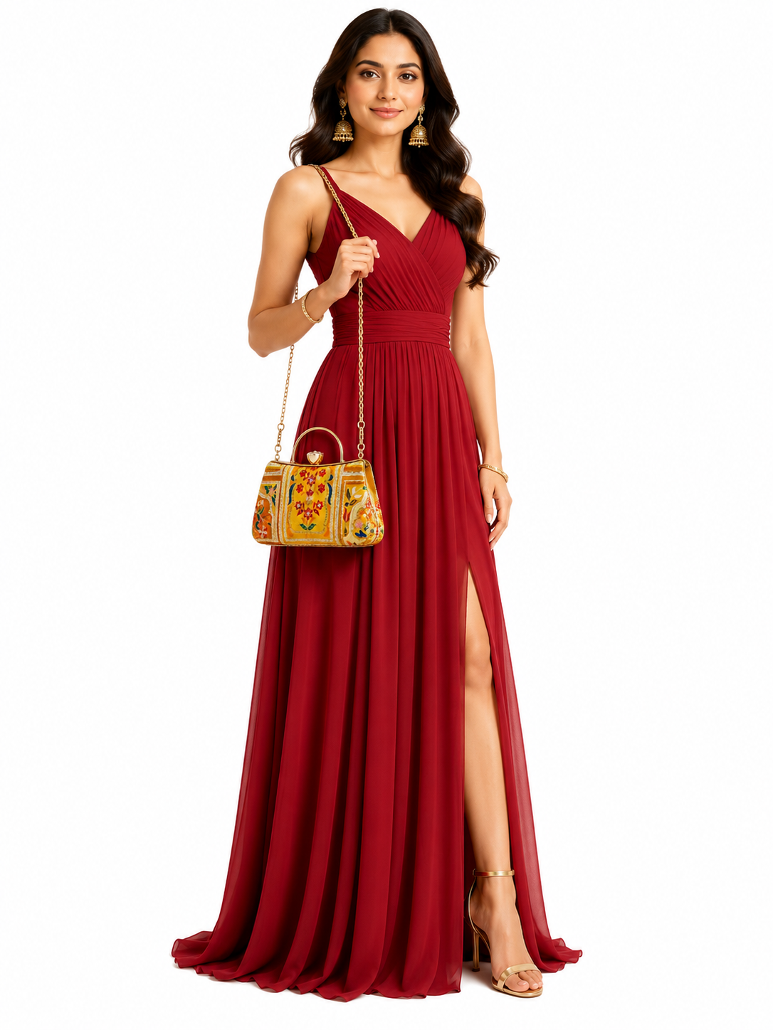 Mirae yellow Embellished Clutch With Floral Patterns