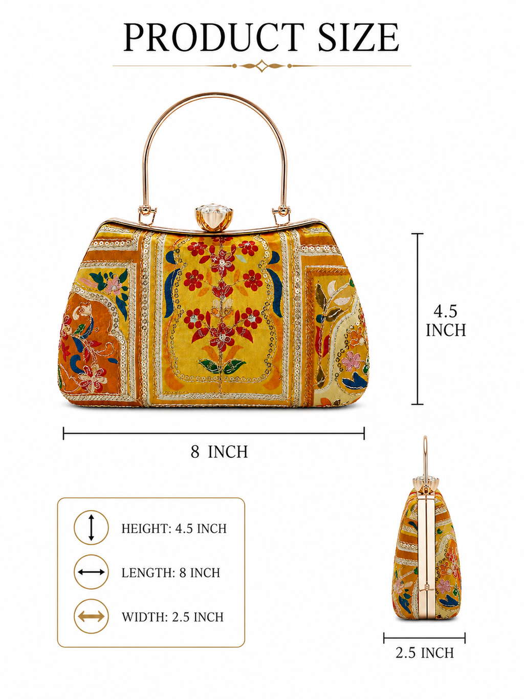 Mirae yellow Embellished Clutch With Floral Patterns