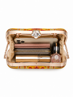 Mirae yellow Embellished Clutch With Floral Patterns