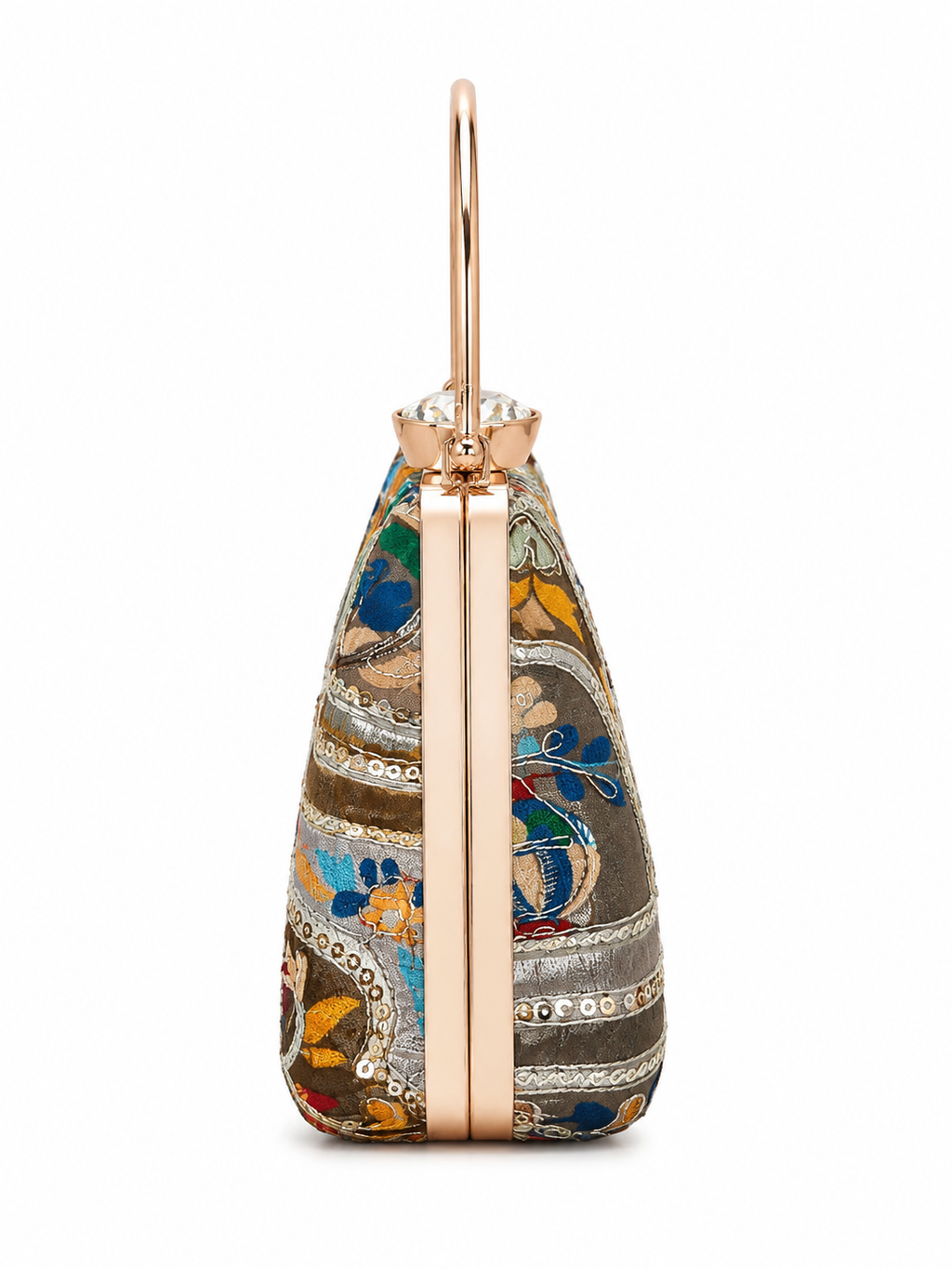 Mirae Green Embellished Clutch With Floral Patterns