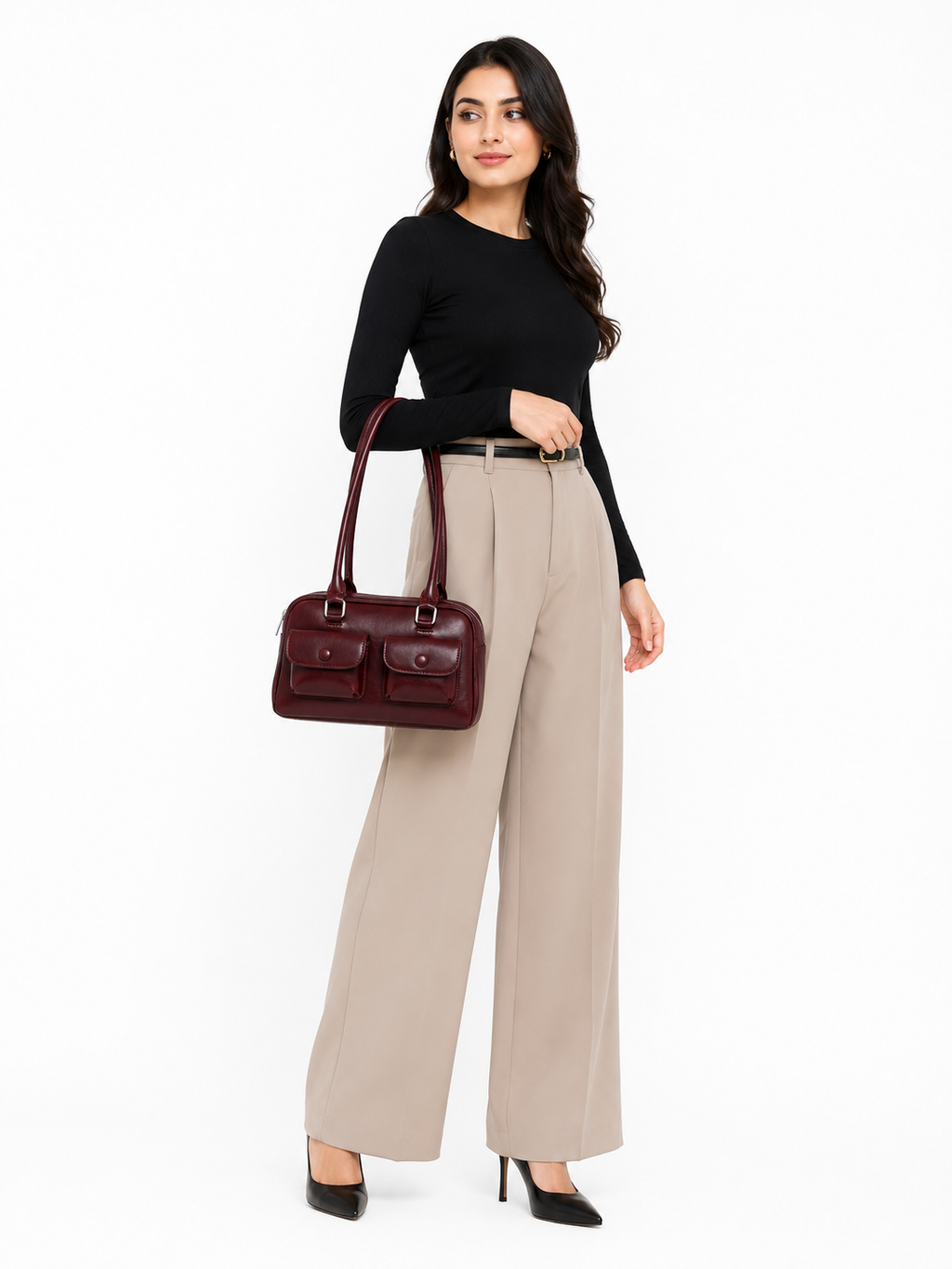 Mirae Glossy Burgundy Handbag