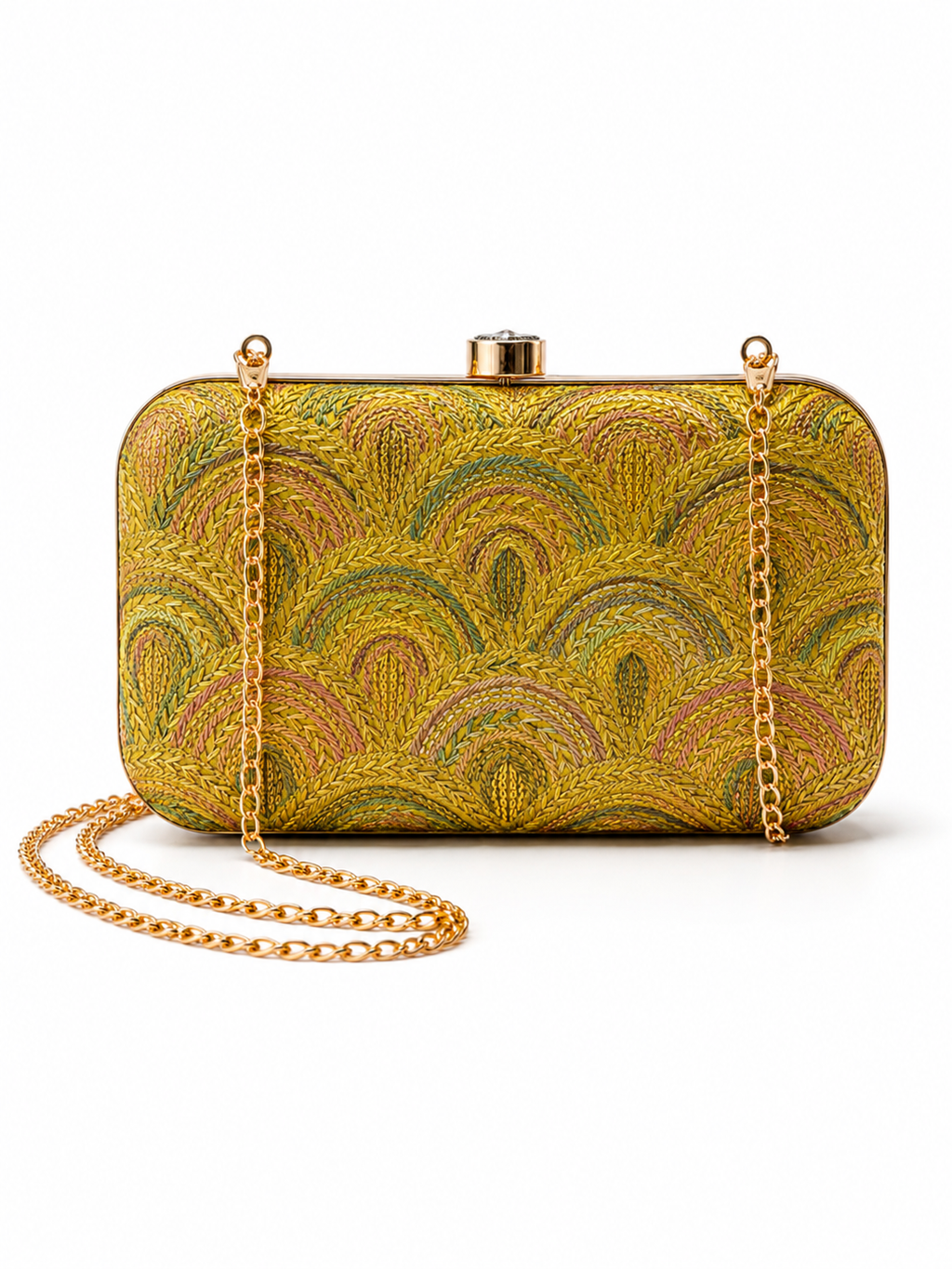Mirae Mustard Art Deco Clutch Purse With Crystal Clasp