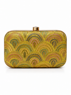 Mirae Mustard Art Deco Clutch Purse With Crystal Clasp