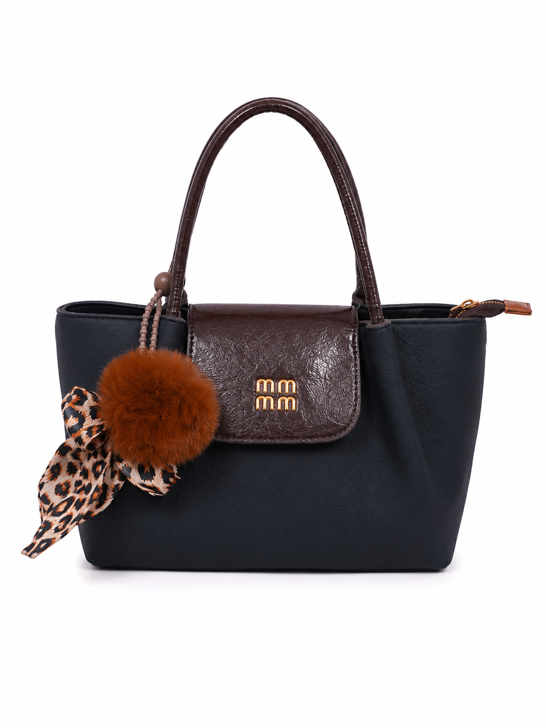 Mirae Black Leather Bag With Pom-Pom Charm