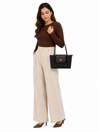 Mirae Black Leather Bag With Pom-Pom Charm