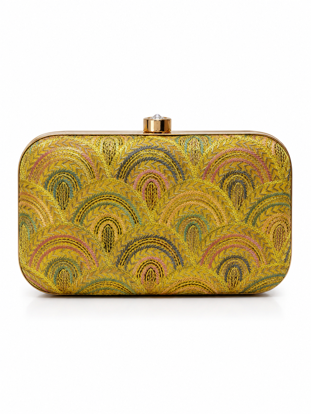 Mirae Mustard Art Deco Clutch Purse With Crystal Clasp