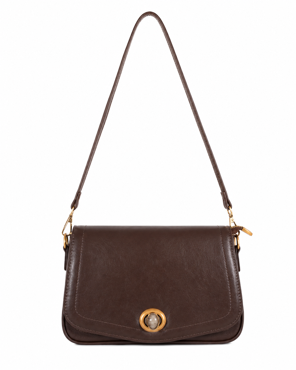 Mirae Brown Leather Bag With Gold Accents