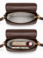 Mirae Brown Leather Bag With Gold Accents
