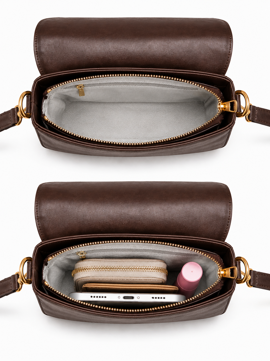 Mirae Brown Leather Bag With Gold Accents