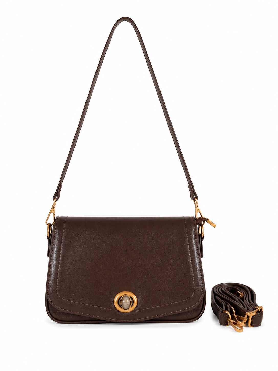 Mirae Brown Leather Bag With Gold Accents