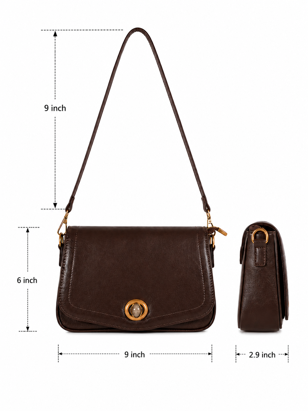 Mirae Brown Leather Bag With Gold Accents