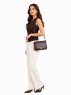 Mirae Brown Leather Bag With Gold Accents