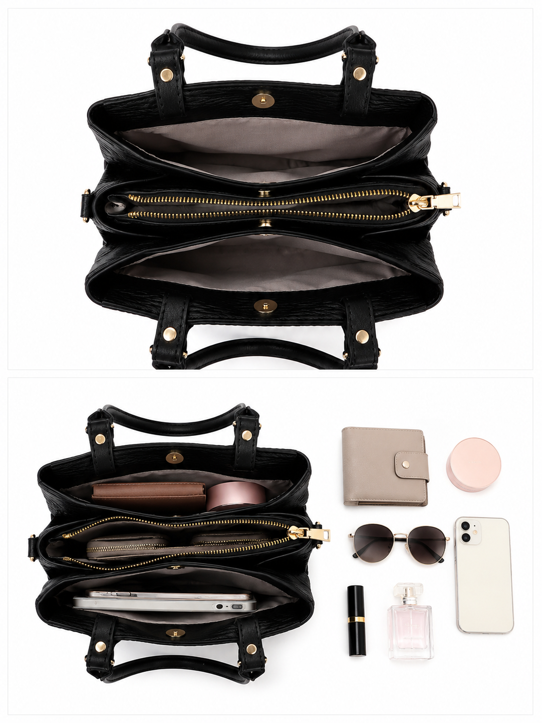 Mirae Textured Black Handbag