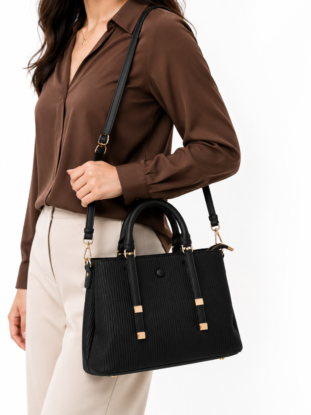 Mirae Textured Black Handbag