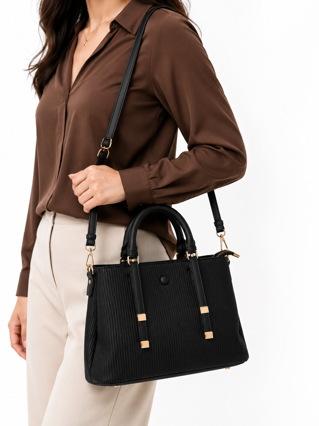Mirae Textured Black Handbag
