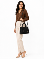 Mirae Textured Black Handbag