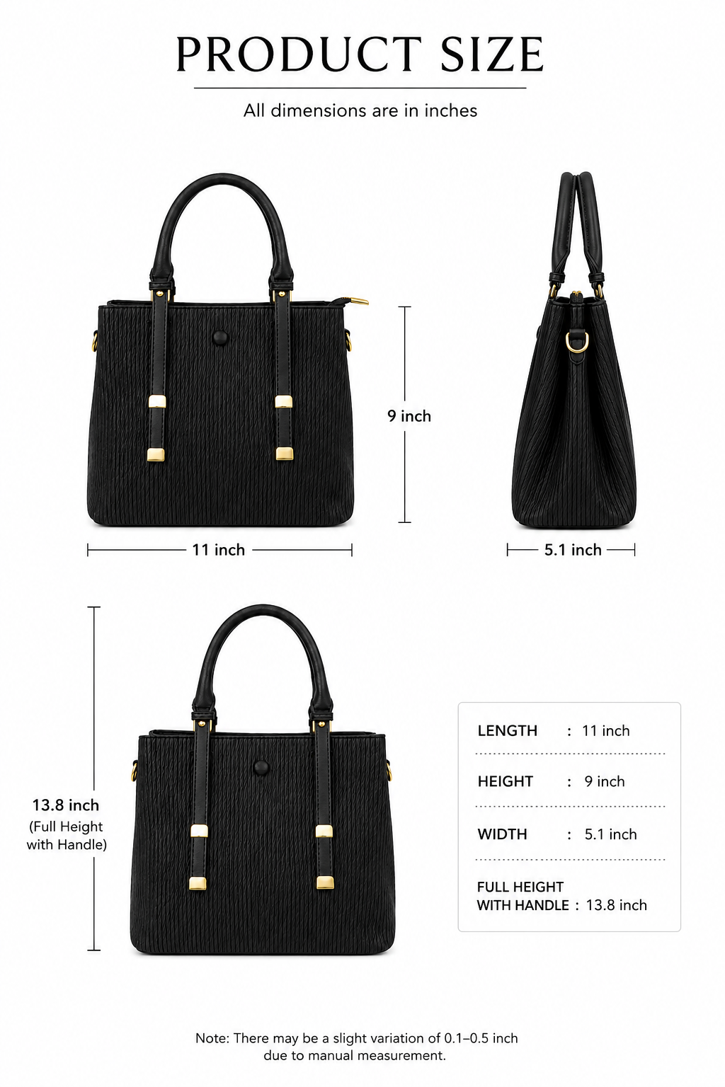 Mirae Textured Black Handbag