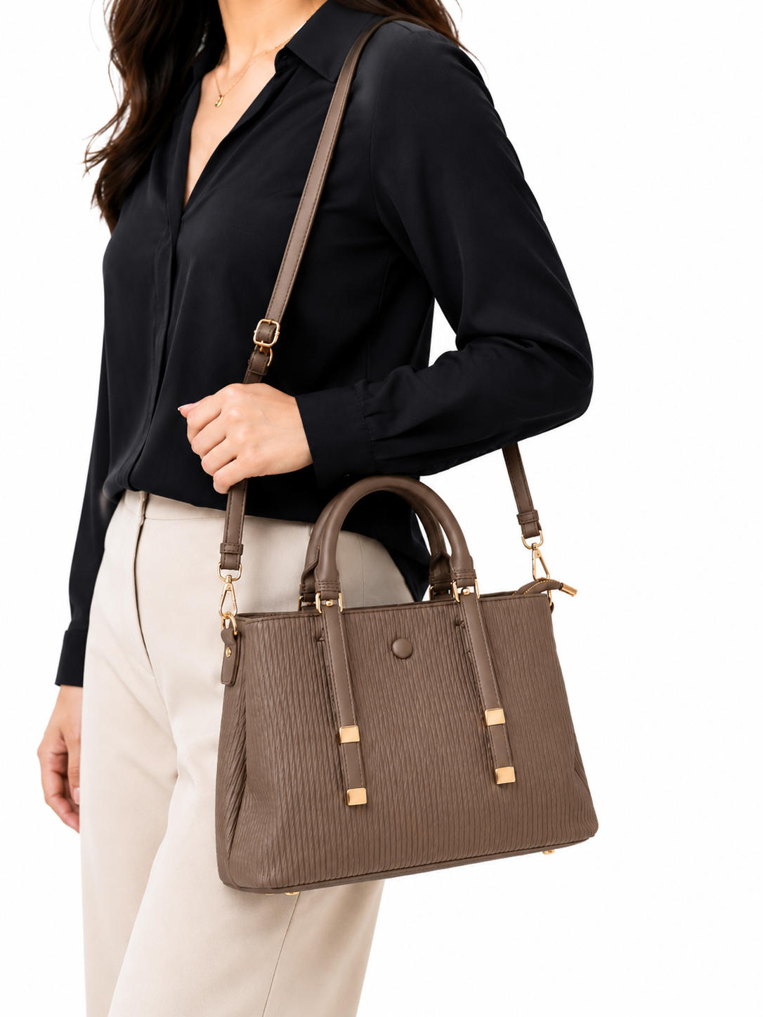 Mirae Textured Brown Handbag
