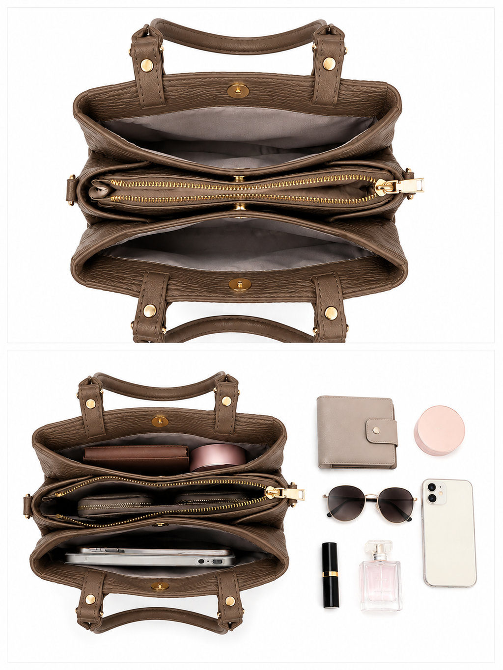 Mirae Textured Brown Handbag