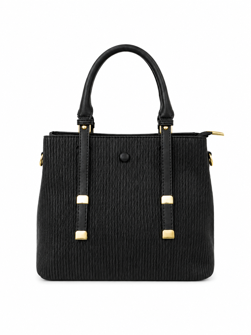 Mirae Textured Black Handbag