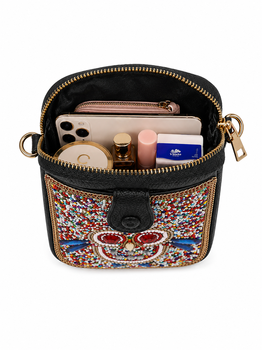 Mirae Beaded Owl Crossbody Bag