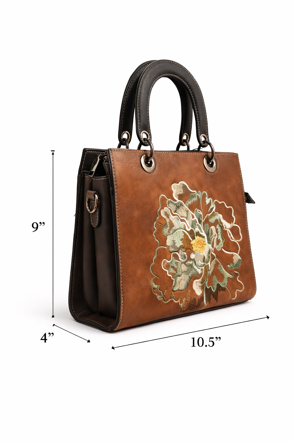 Mirae Embroidered  Peony Leather Handbag