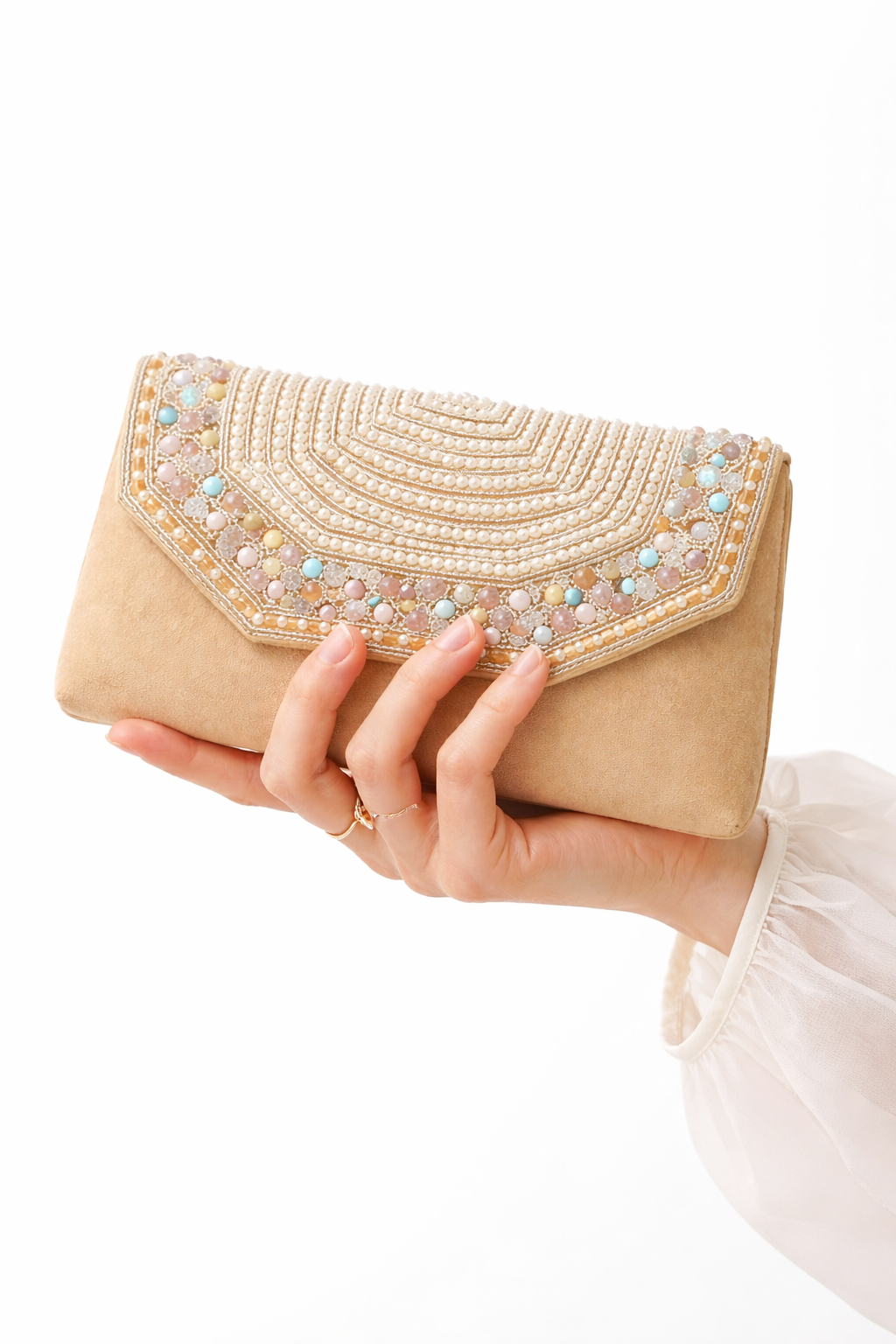 Mirae Bejeweled Clutch With Perl Details